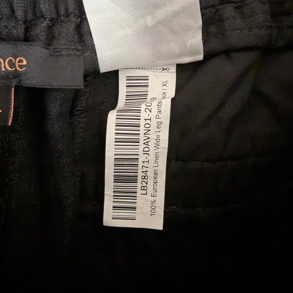 Quince European Linen Wide Leg Pants Size XL Black Drawstring Smocked Pockets